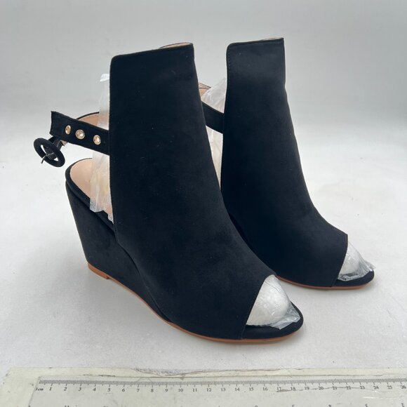 YDN Black Elegant Wedge High Heel Slingback Sandals Open Toe Suede Ankle Bootie - Picture 4 of 8